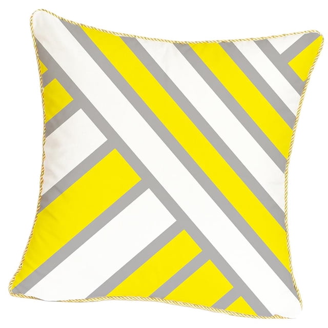 Funda de almohada decorativa geométrica contemporánea gris, amarilla y negra, cuadrada, de 45 x 45 cm. Tiras diagonales
