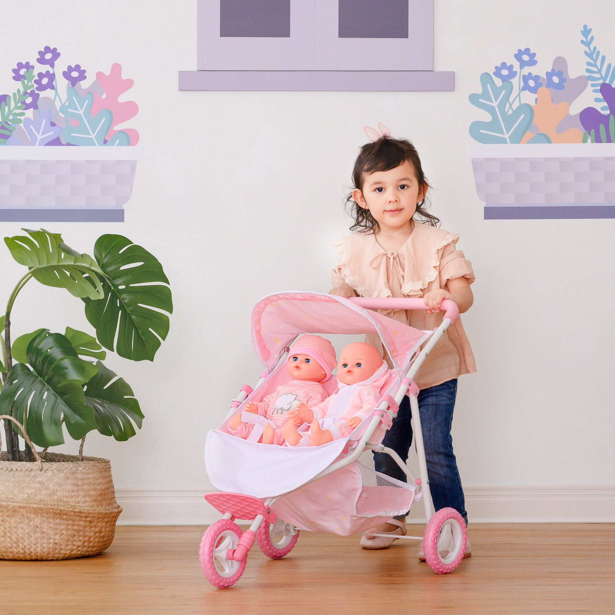 Wishing Stars Baby Doll Twin Stroller, Pink