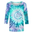 thumbnail image 4 of Zynviq 3/4 Sleeve Woman Tops Casual Blue Graphic Crew Neck Loose Fit T Shirts Women Shirt XL, 4 of 4