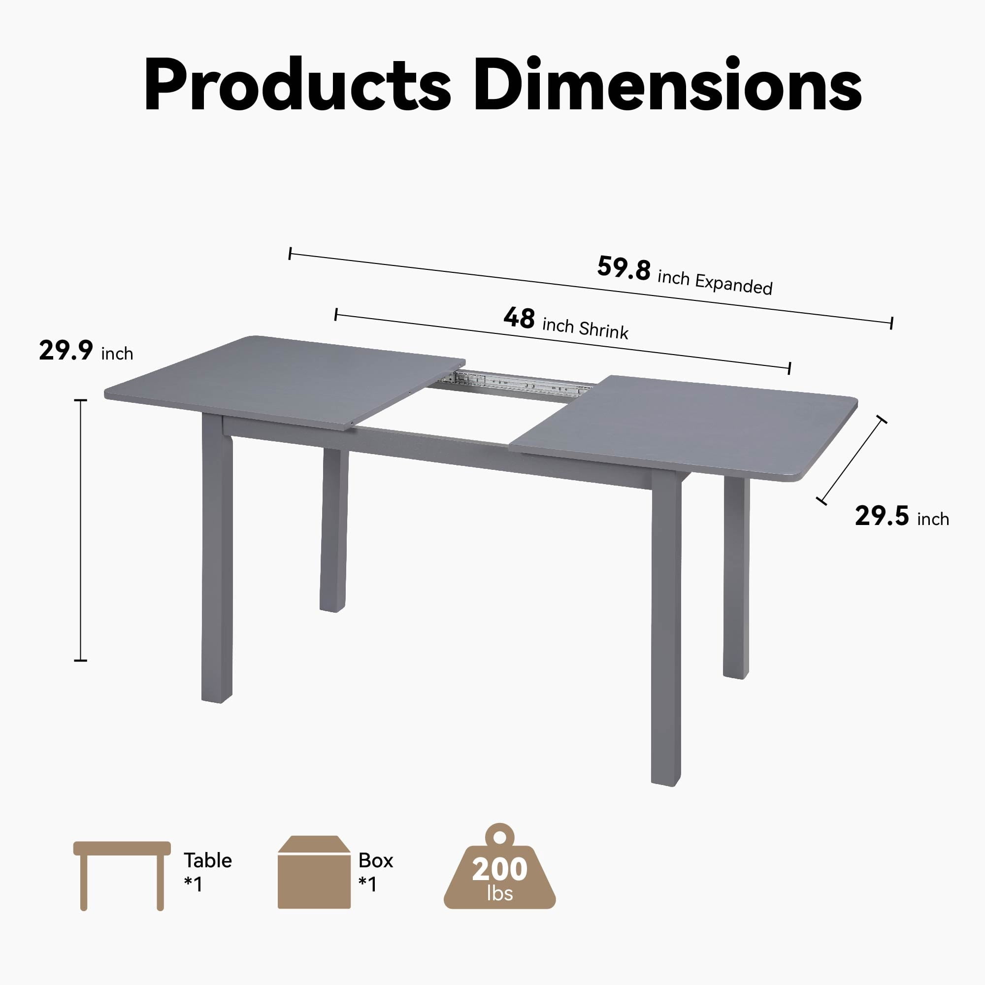 MAYEERTY 59'' Extendable Dining Table – Modern Wooden Kitchen Table for 4-8 People, Space-Saving Design for Dining Room, Office, and Living Room,Dark Gray