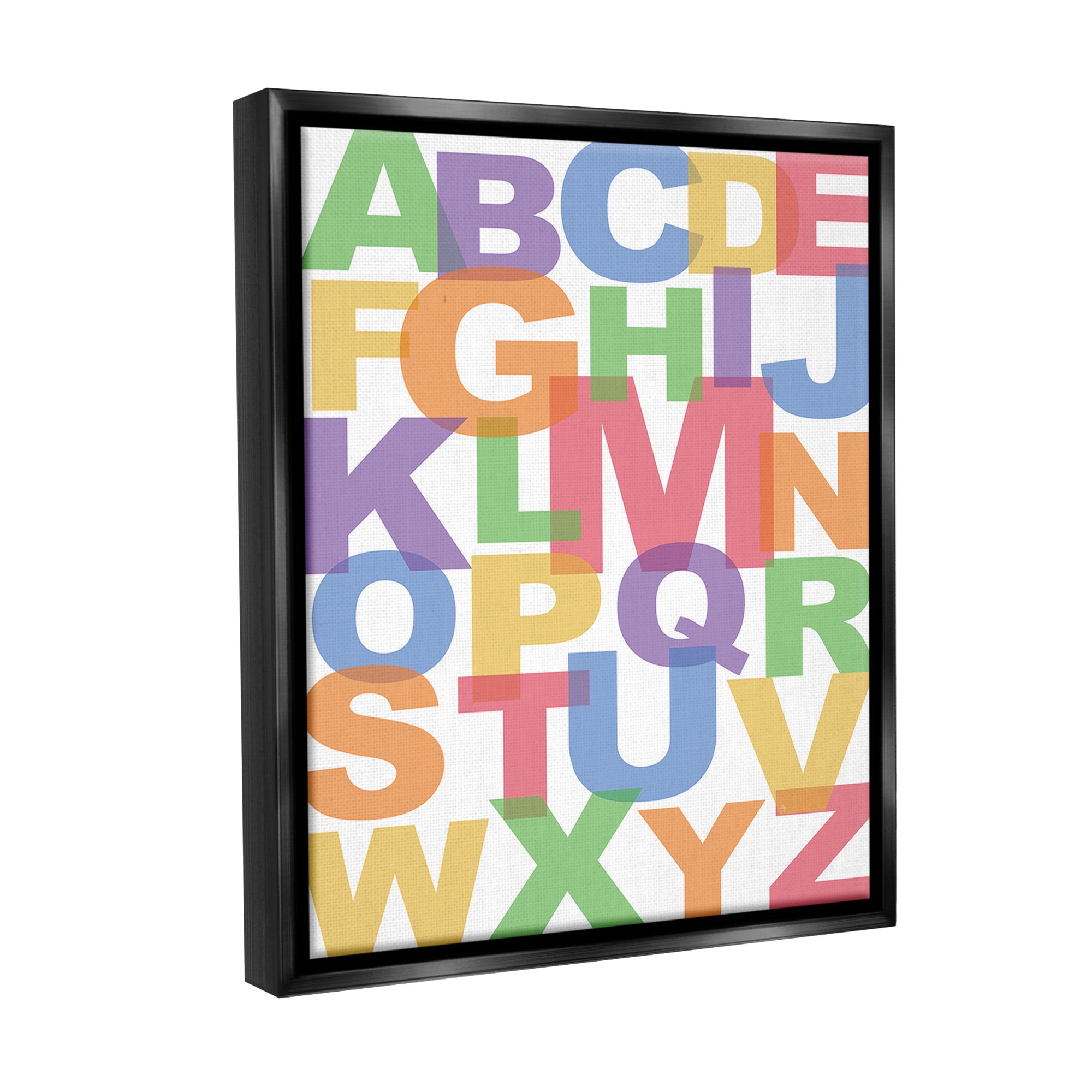 Stupell Industries Rainbow Alphabet Typography Typography Painting Black Floater Framed Canvas Art Print Wall Art, 25 x 31