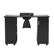 Manicure Table with Dust Collector, Nail Tech Station with Wheels - Black MDF Nail Desk for Salon & Home Use