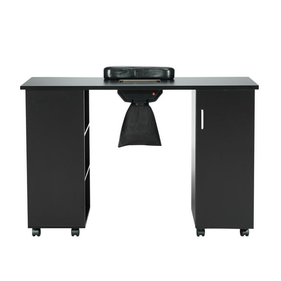 Manicure Table with Dust Collector, Nail Tech Station with Wheels - Black MDF Nail Desk for Salon & Home Use