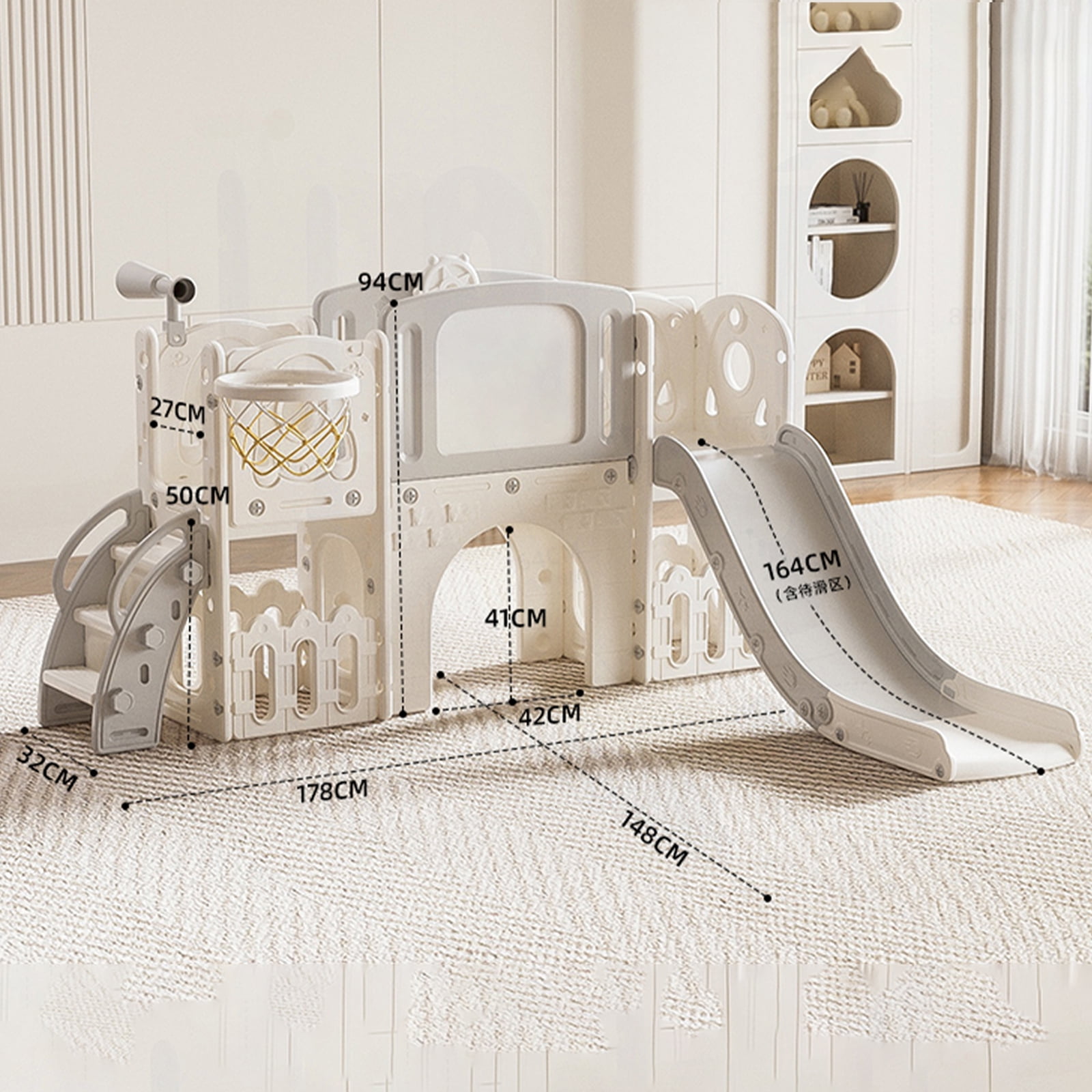 Toddler Slide Playset Playground for Toddlers Age 1-3 with Basketball Hoop, Telescope, Indoor &Outdoor GREYWHITE