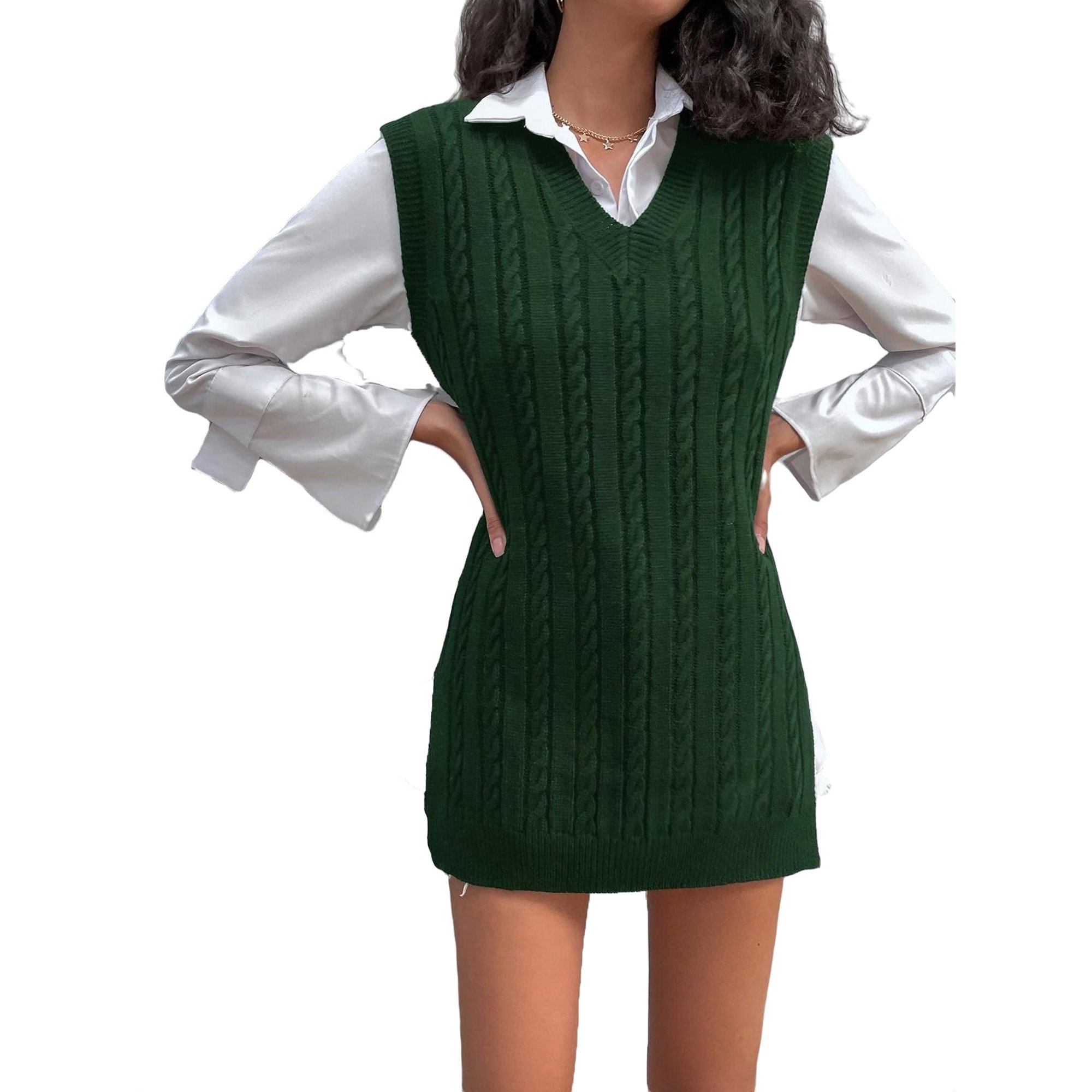Casual Plain V neck Dark Green Women Sweater Vests (Women's) - Walmart.com