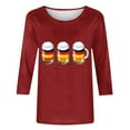 thumbnail image 4 of Yuanlook Womens Shirts 3/4 Length Sleeve Round Neck Tops Loose Fit Shirts Blouse - Red - XXXXL, 4 of 5