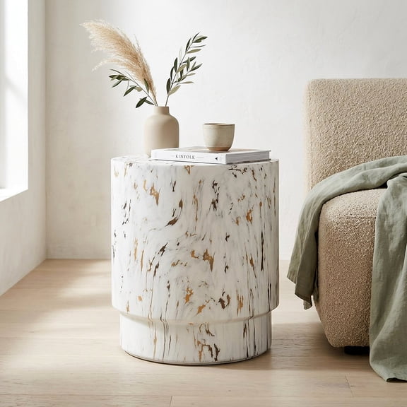 Euroco 18"H MGO Side Table,Lightweight Accent End Table with Round Taptop for Patio,Garden, Living Room,Alabaster