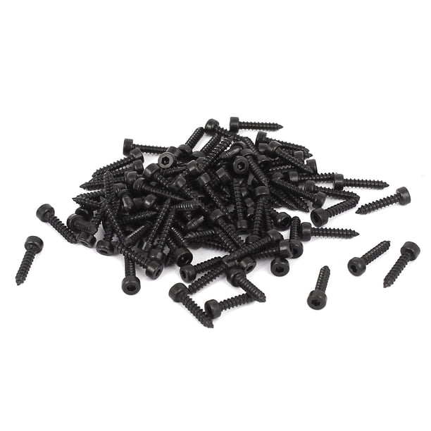Tornillos autorroscantes de cabeza hexagonal de acero al carbono de 2 mm x 10 mm, negros, 100 piezas