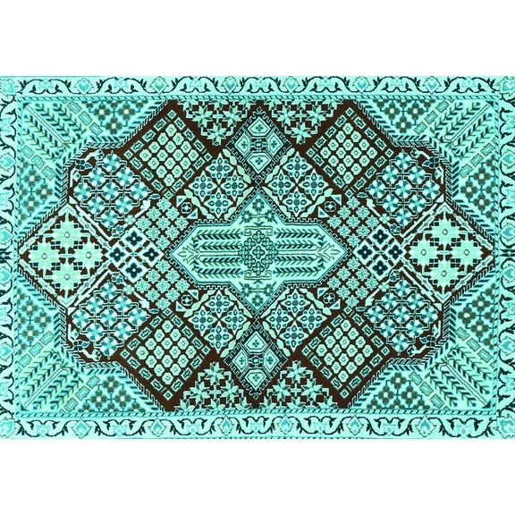 Ahgly Company Machine Washable Indoor Rectangle Persian Turquoise Blue Traditional Area Rugs, 5' x 7'