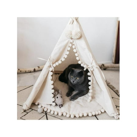 Teepee Coat Rack (Pet teepee Tent Dog Puppy & Cat Bed - Portable Canvas Pet Tent Indoor Outdoor House With White Floor Mat )