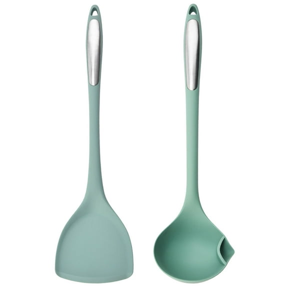 MLINS Green Silicone Spatula and Slotted Spoon Set Heat Resistant Non Stick Kitchen Cookware Safe for Daily Use