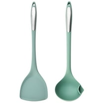 MLINS Green Silicone Spatula and Slotted Spoon Set Heat Resistant Non Stick Kitchen Cookware Safe for Daily Use