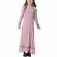 thumbnail image 5 of Huvoen Kids Girls Muslim Islamic Long Dress Long Sleeves Round Neck Colorblock Dress Soft Full Length Robe Burka Arab Maxi Dresses Pinks 10-11 Years, 5 of 6