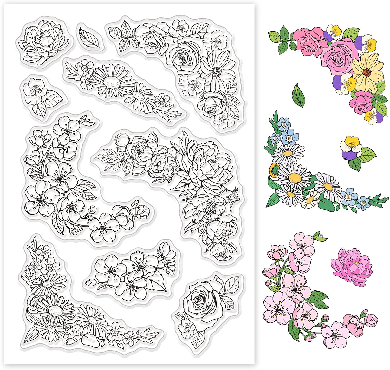 Flowers Lace Corner Clear Stamps Cherry Blossom Rose Pansy Daisy Silicone Stamp  Cards Seal for Card Making Photo Album Decoration DIY Scrapbooking -  Walmart.com