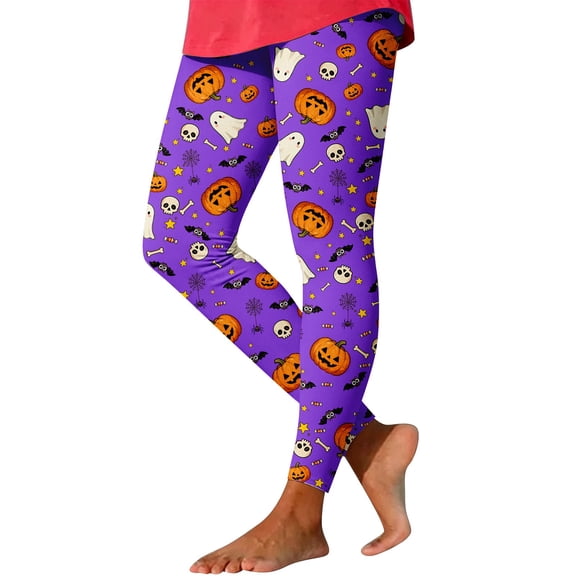 Leggings for Women Tummy Control High Waisted Soft Printed Halloween Athletic Workout Leggings Purple Vacation Outfits for Women M