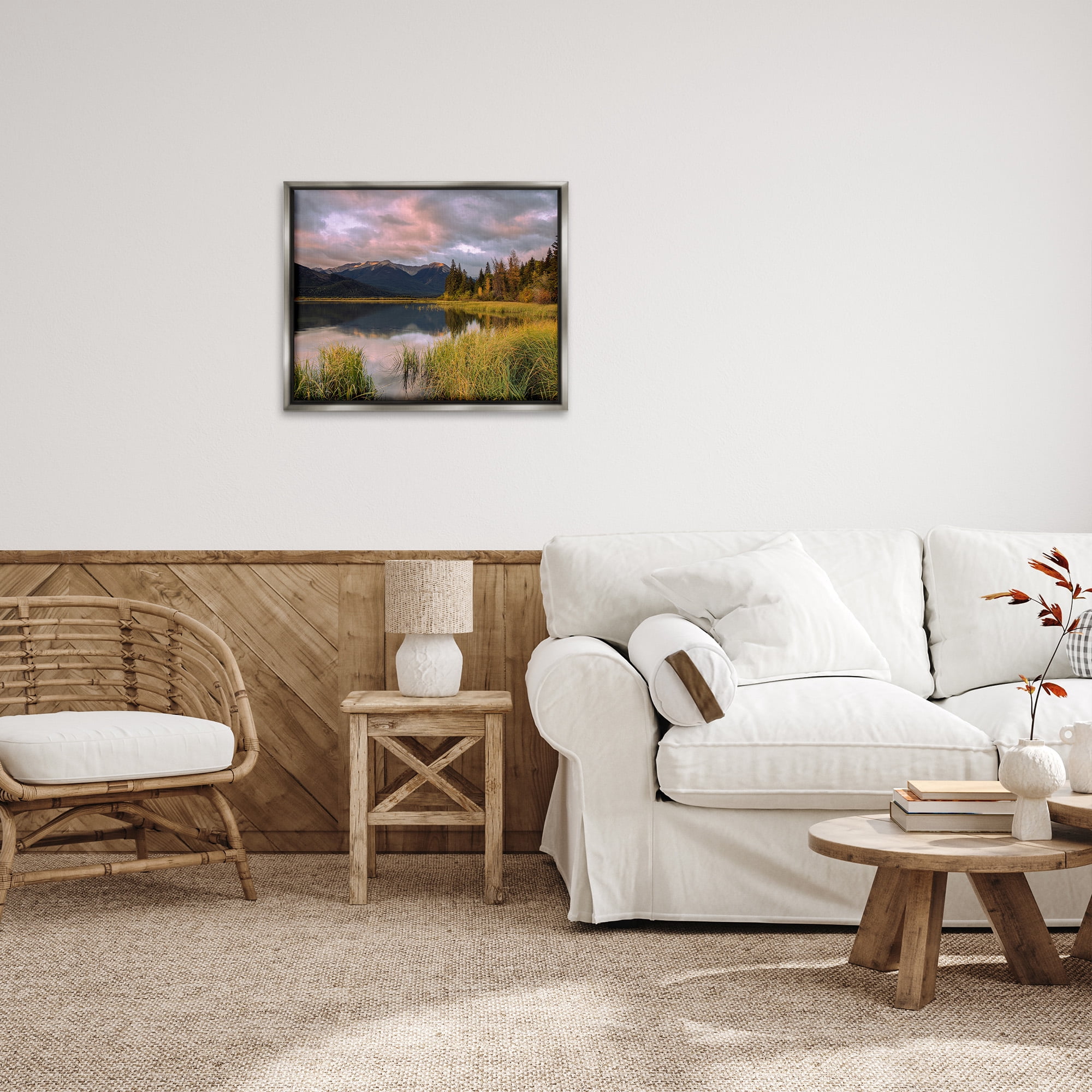 Stupell Industries Lake's Edge Landscape Landscape Photography Gray Floater Framed Canvas Art Print Wall Art, 31 x 25