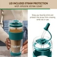 thumbnail image 6 of Tupkee Glass Straw Lid Cyan Double Wall Glass Tumbler, 14oz & 8oz Hand Blown Glass Travel Mug, 6 of 7