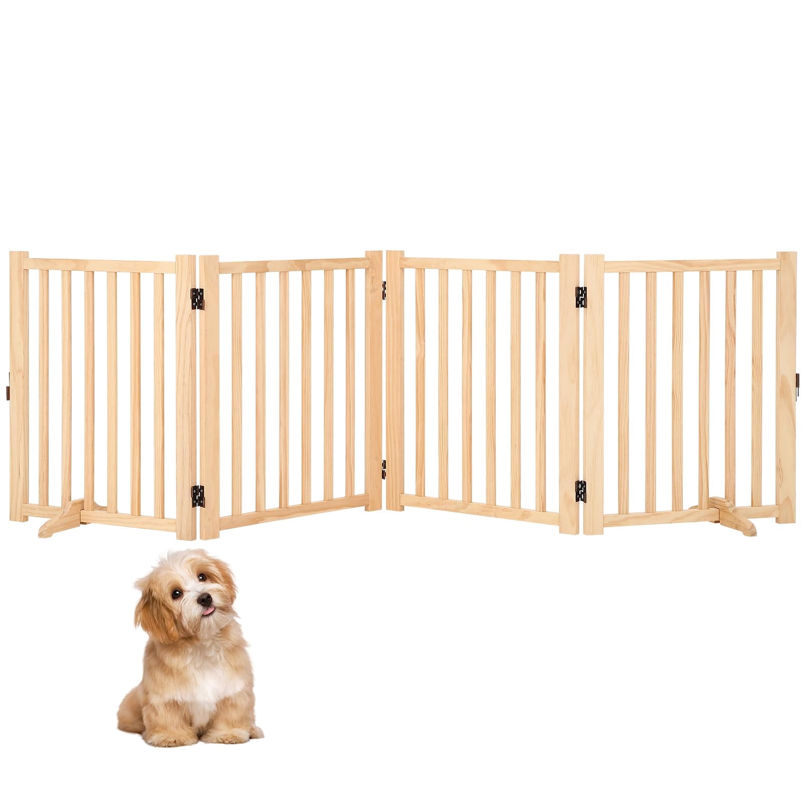 Pet Gate, 3-Panel/4-Panel Indoor FoldableDog Fence for Stairs or Doorways, Retractable Wood Freestanding Dog Gates
