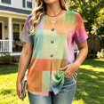 thumbnail image 2 of VBVC Women's Floral Print Henley Blouse , Ladies' V-Neck Short Sleeve Summer Top , Boho Tropical Vacation Shirts For Women,Orange,S-3XL, 2 of 8