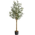 thumbnail image 1 of Árbol oliva artificial 5ft con tronco y frutos realistas, juego de 2 plantas para decoración falsa, 1 of 7