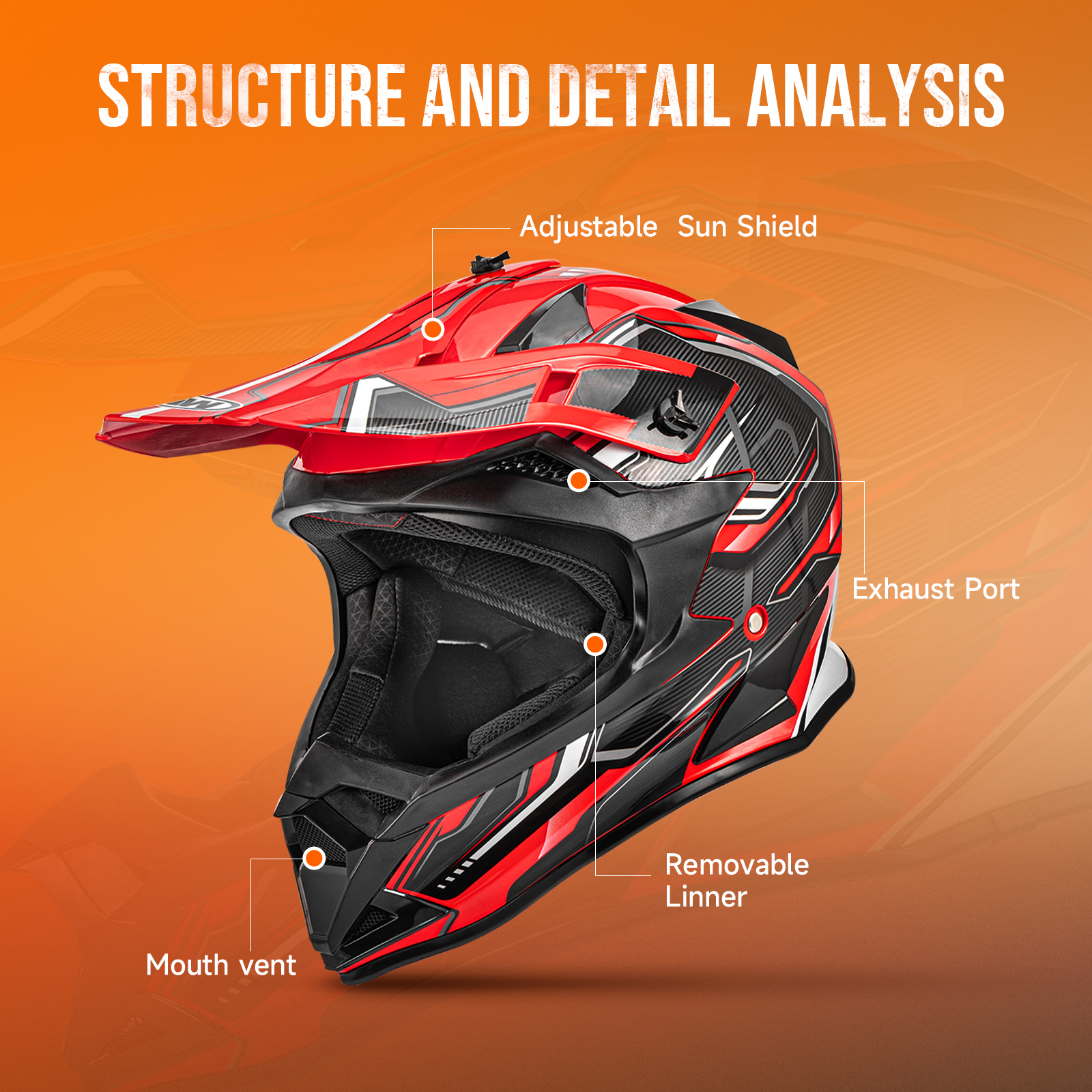 Oumurs Motocross, Off-Road Dirt Bike Helmet, Open Face, Outdoor Motorcycle BMX MX Helmet, Red, Unisex Adult XL with Goggles, Gloves, Mask