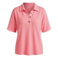 thumbnail image 4 of BODOAO Women's 2026 Short Sleeve V Neck Shirt, Collared Button Down Summer Tee Top, Business Casual Lightweight Blouse for Office Work, Travel and Daily Outfits Watermelon Red M, 4 of 4