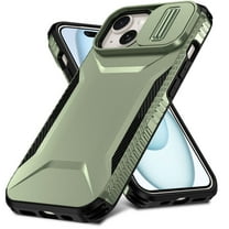 for iPhone 15 Case with Built-in Camera Lens Slide Cover, Heavy-Duty Shockproof Rugged Case Heavy Duty Bumper Shockproof Phone Cover for iPhone 15,Darkgreen