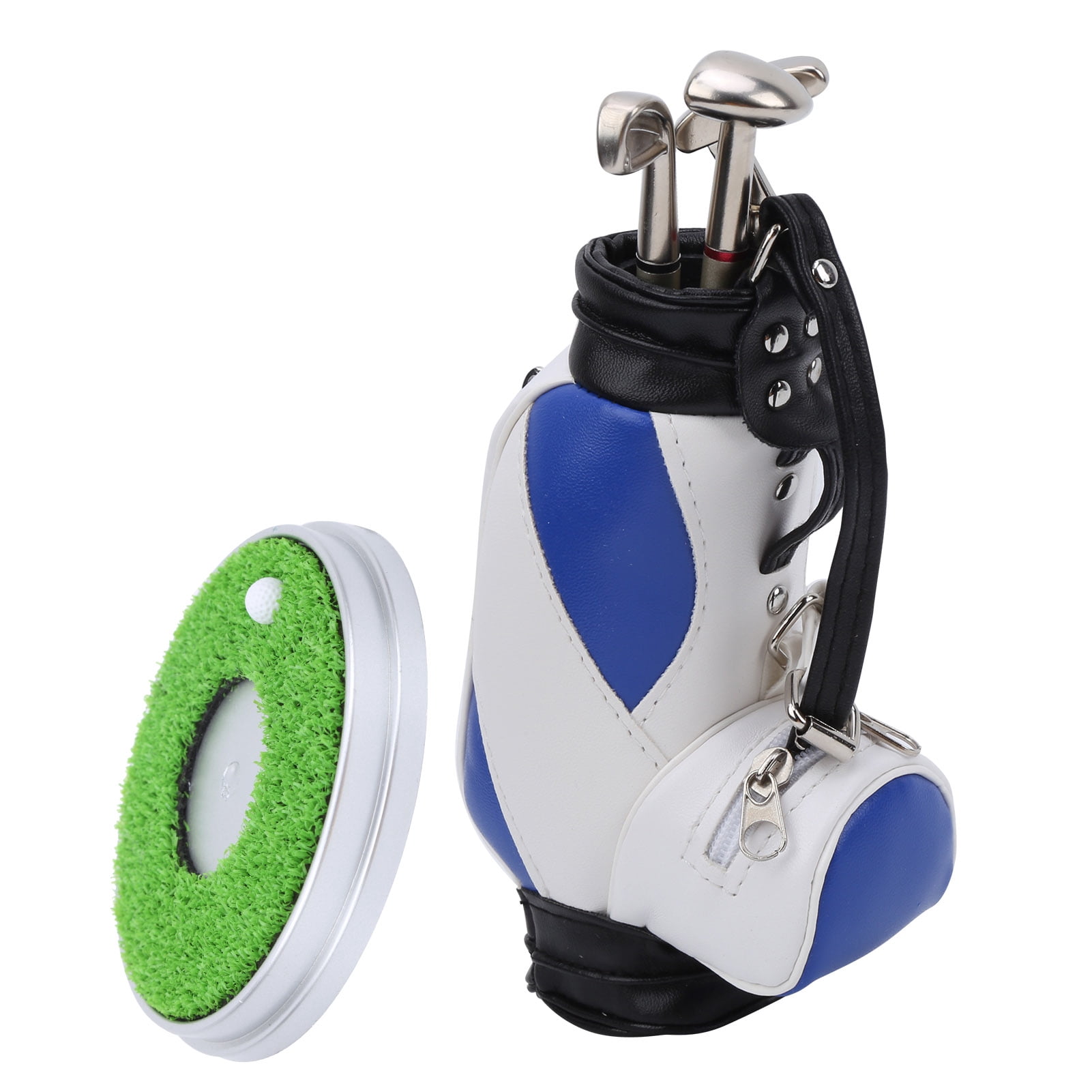 Mini Desktop Zinc Alloy Golf Bag Pen Holder Base with Golf Pens Souvenir Set GiftBlue White