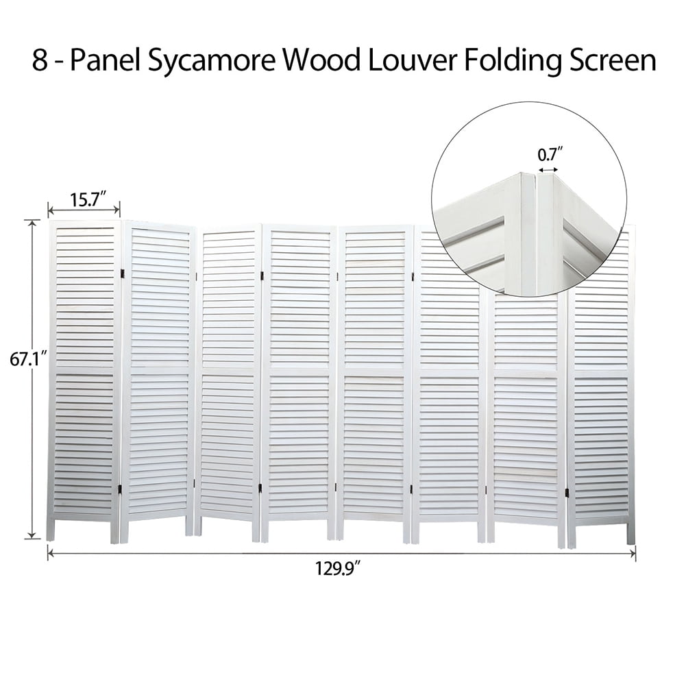 Kadyn 8 Panel Solid Wood Room Divider for Living Room, Foldable Privacy Screen with Non-slip Feet, Home Office Freestanding Privacy Screen, Bedroom Wall Divider, Old White