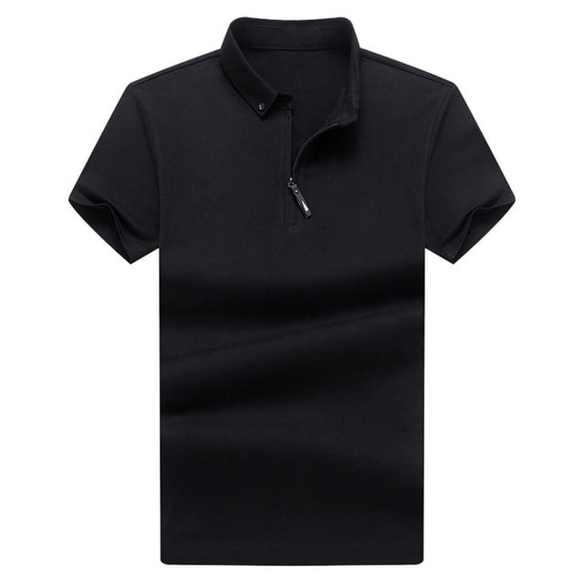 adviicd Polos pour Hommes Manches Courtes Coupe Classique Col Double Bordé Noir,L