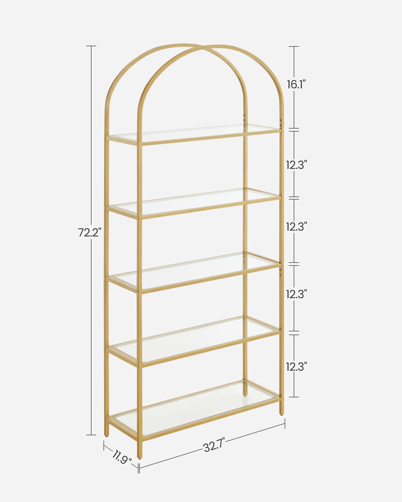 VASAGLE 5-Tier Gold Bookshelf Display Storage Shelf Modern Bookcase with Metal Frame for Bedroom Living Room Golden
