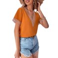 thumbnail image 2 of Txlixc Tops sueltos para mujer, manga corta, cuello en V, informal, fiesta, club, primavera, verano, patchwork Txlixc  Casual, 2 of 7