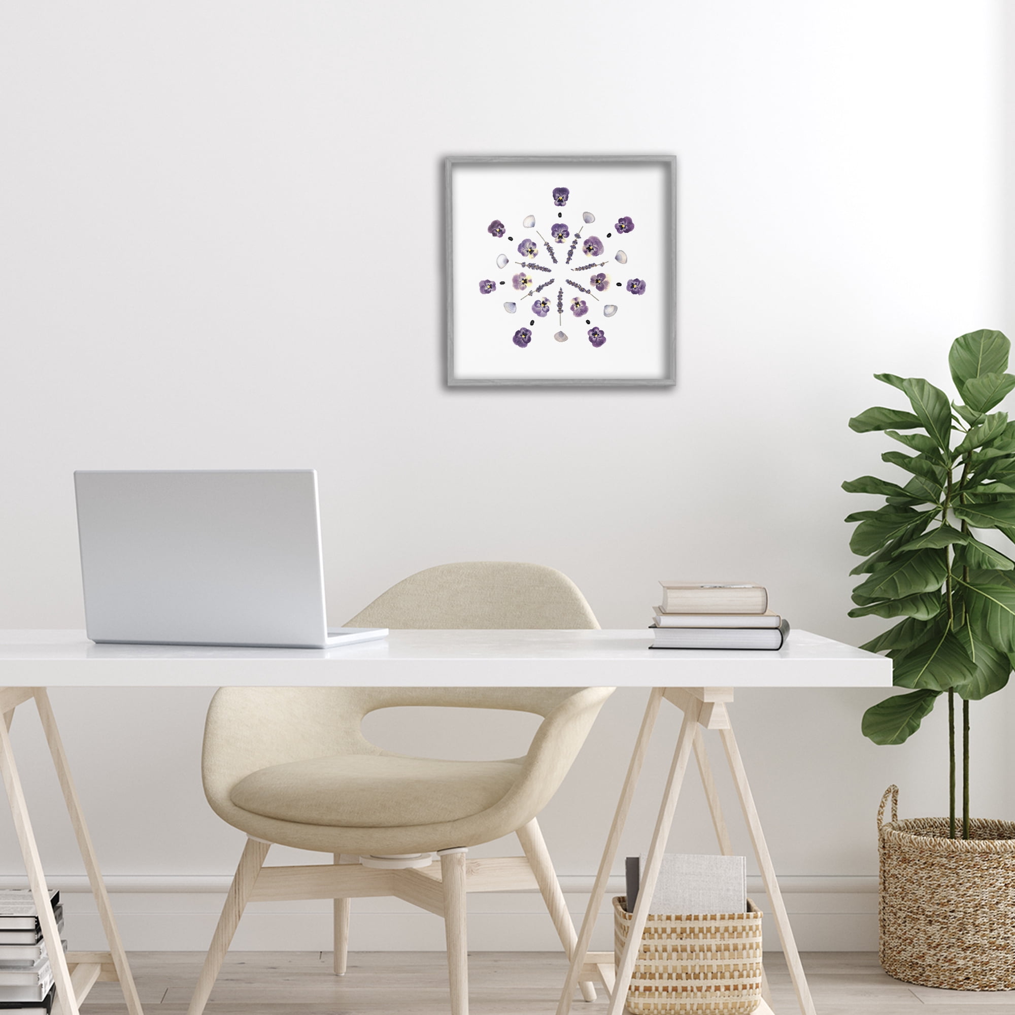 Stupell Industries Pansies & Lavender Symmetry Gray Framed Giclee Art, design by Beth Adoette