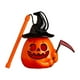 thumbnail image 2 of Linterna de calabaza de Halloween, lámpara de escritorio de mano iluminada con forma de calabaza para niños, luz amarilla intermitente para porche, Con hoz, 2 of 9