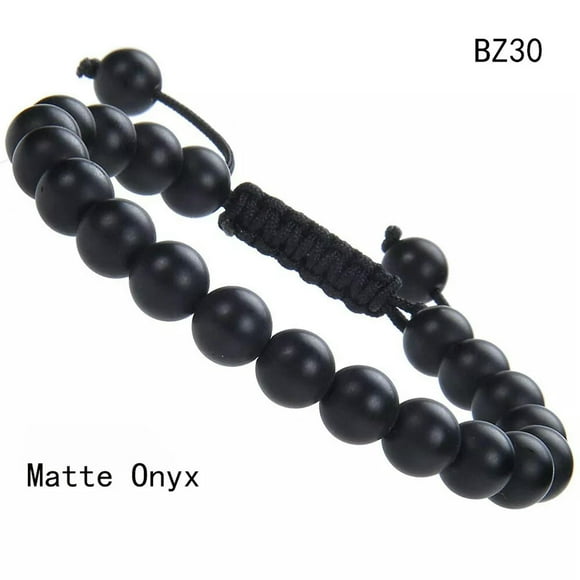 HOOUN Bracelet Perles en Macramé Tressé à la Main Unisexe Mat Onyx Pierre