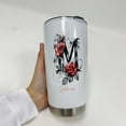 thumbnail image 3 of 20oz Stainless Steel Tumbler Featuring Initial 'M' and Flowers, Personalized Insulated Coffee Mug with Lid, Drinkware for Mom, Sister, Friends, Birthday, Bridesmaid, Wedding, 3 of 6