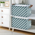 thumbnail image 2 of Yayeee Foldable Storage Basket for Shelves Set of 2 Waterproof Cloth Bins with Handles, Green Stripes Pattern, 2 of 7
