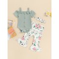 thumbnail image 5 of Baby Girls Summer Outfit, Short Sleeve Romper with Flower Leopard Print Flare Pants and Bowknot Headband, 5 of 10