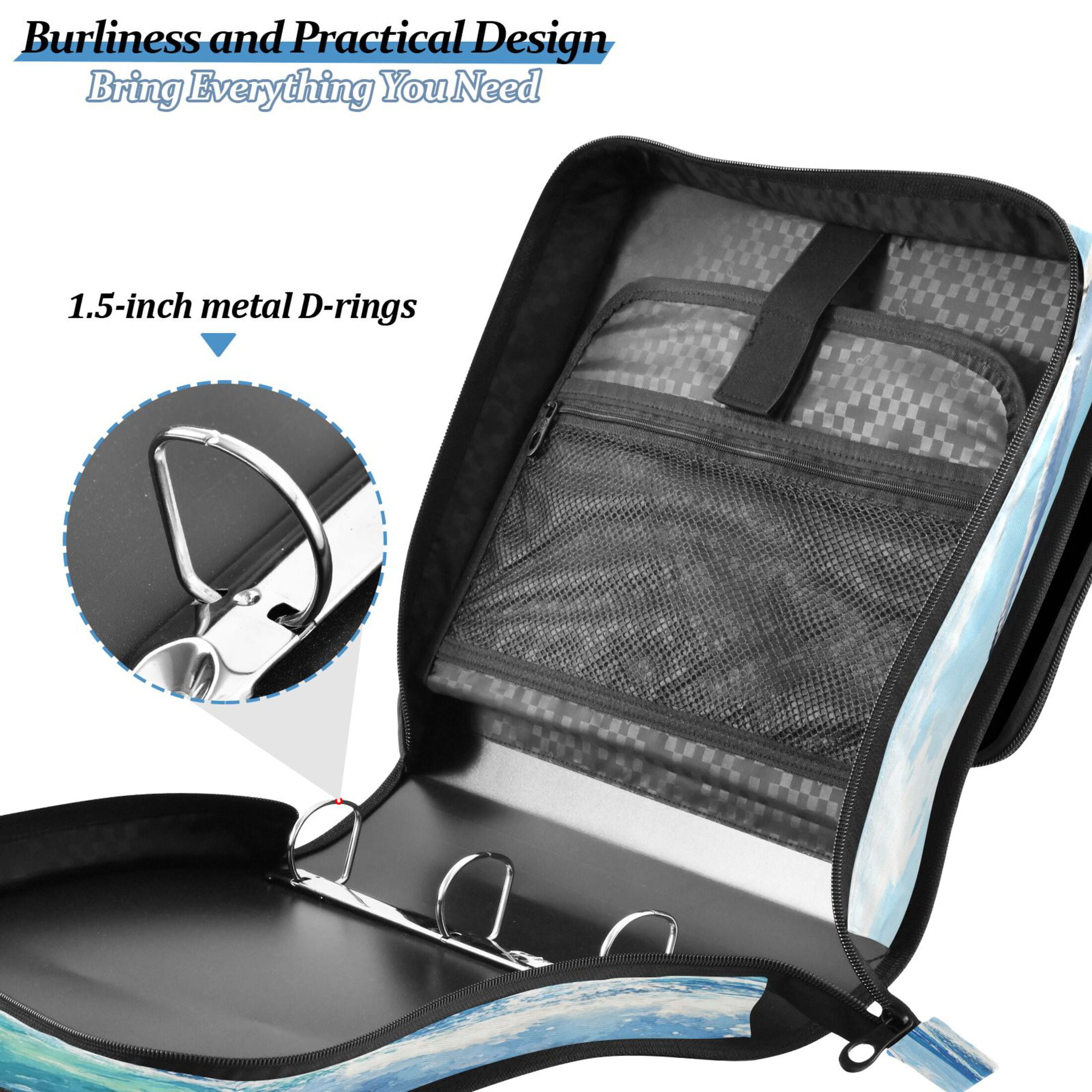 YAZAOO Zipper Binder trapper keeper Documents Organized Design Seagull over Ocean Printed