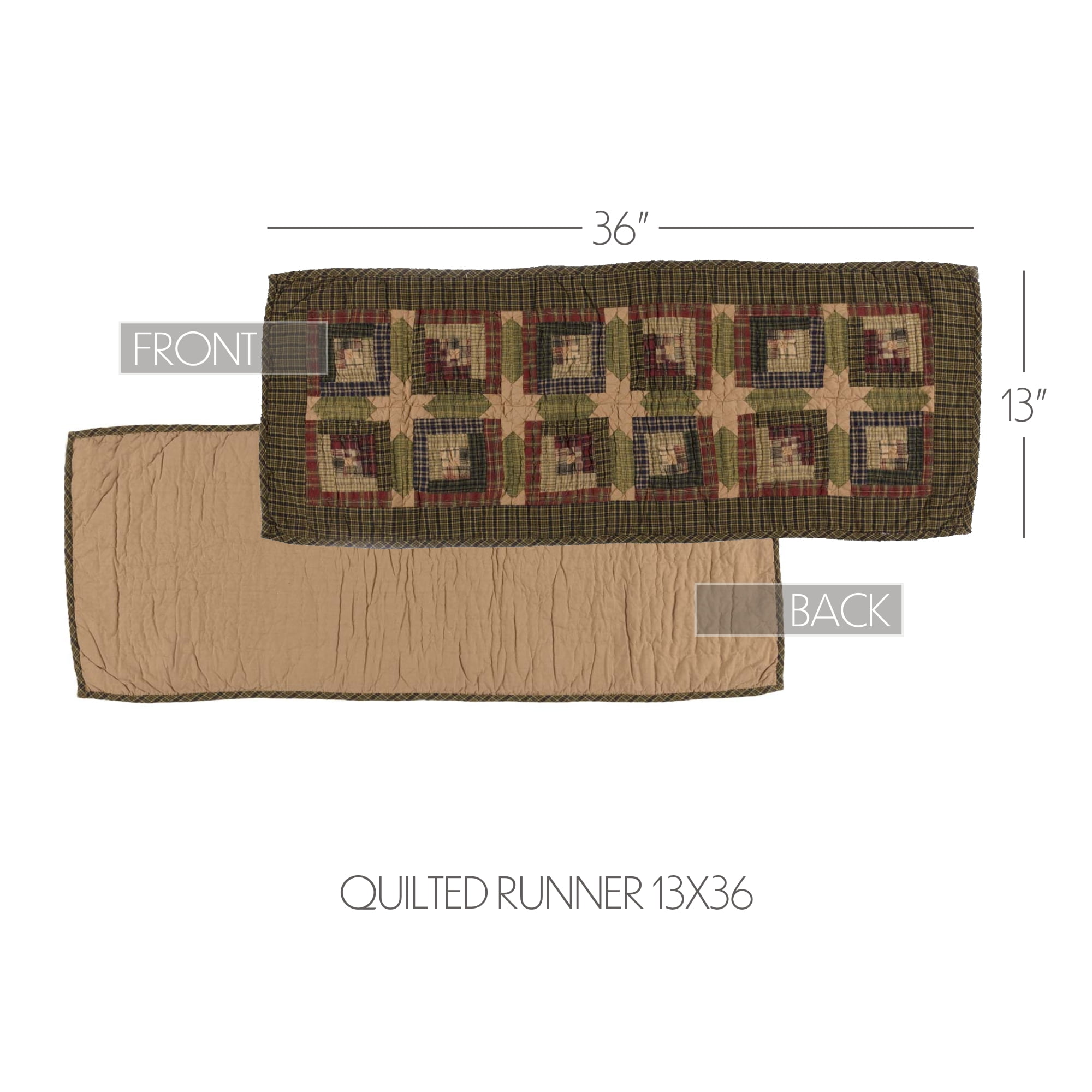 VHC Brands Tea Cabin Rustic 13"x36" Table Runner Green Patchwork Cotton Hand Quilted Rectangle Kitchen Table Decor