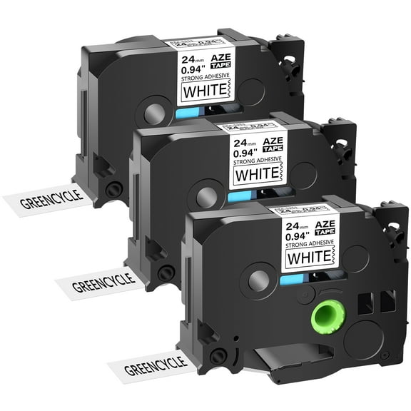 GREENCYCLE 3PK Compatible for Brother P-touch Black on White 24mm TZ TZe TZe-S251 TZ-S251 TZ-251 TZe-251 Extra Strength Laminated Label Tape