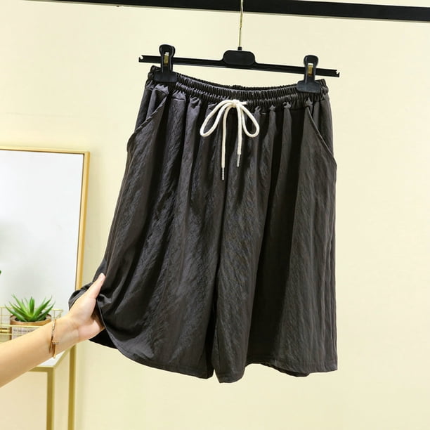 Puntoco Pantalones cortos deportivos para mujer, de seda, anchos, holgados, informales, de gran tamaño, finos, de 5 pulgadas