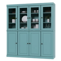 Palace Imports 100% Solid Wood Kitchen Pantry Storage Cabinet with Solid, Clear Glass Doors, Adjustable Shelves and 2-Drawers, Aqua Blue