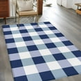 thumbnail image 4 of Navy Blue White Buffalo Check 2.7x5 Area Rugs, Farmhouse Plaid Modern Geometric Non-Skid Rubber Backing Large Rectangle Rugs - Living Room Bedroom Home Office, Indoor Floor Mat Carpets Washable Rug, 4 of 9