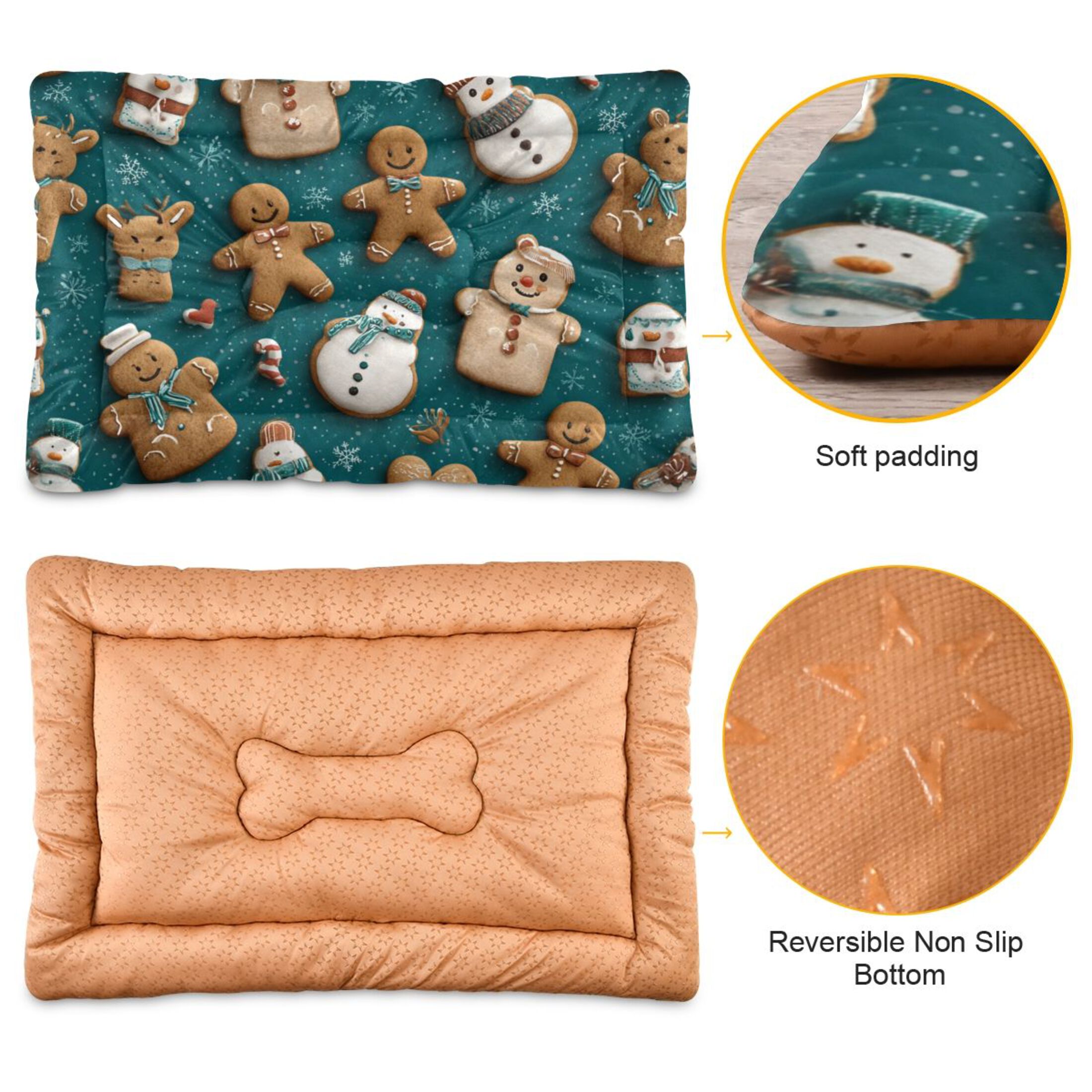 Cozy Mat Pet Bed Indoor Outdoor Warm Soft For Cat Dog Puppy(S/M) Snowmen Reindeer