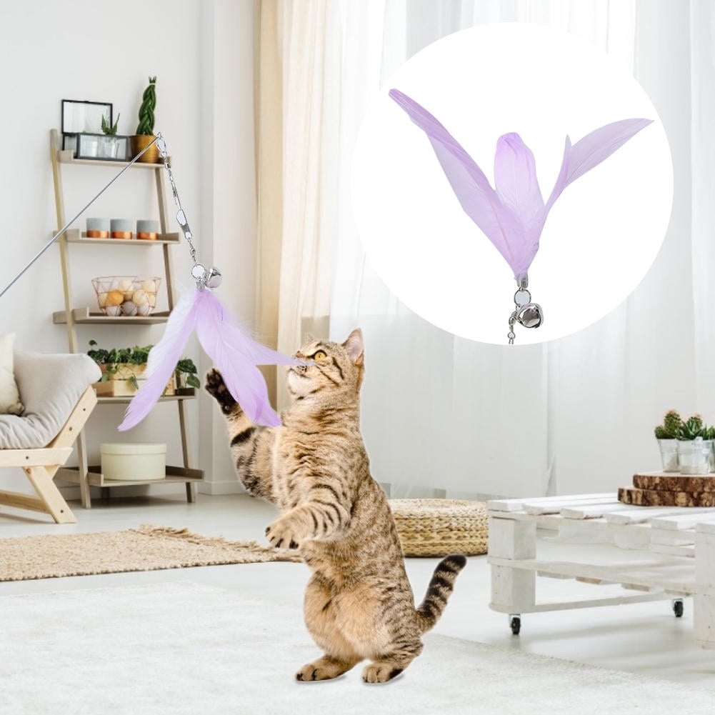 YAHHU Telescopic Feather‑Bell Cat Toy with 4 Color‑Change Heads, Wooden Handle, Interactive Hunting Play