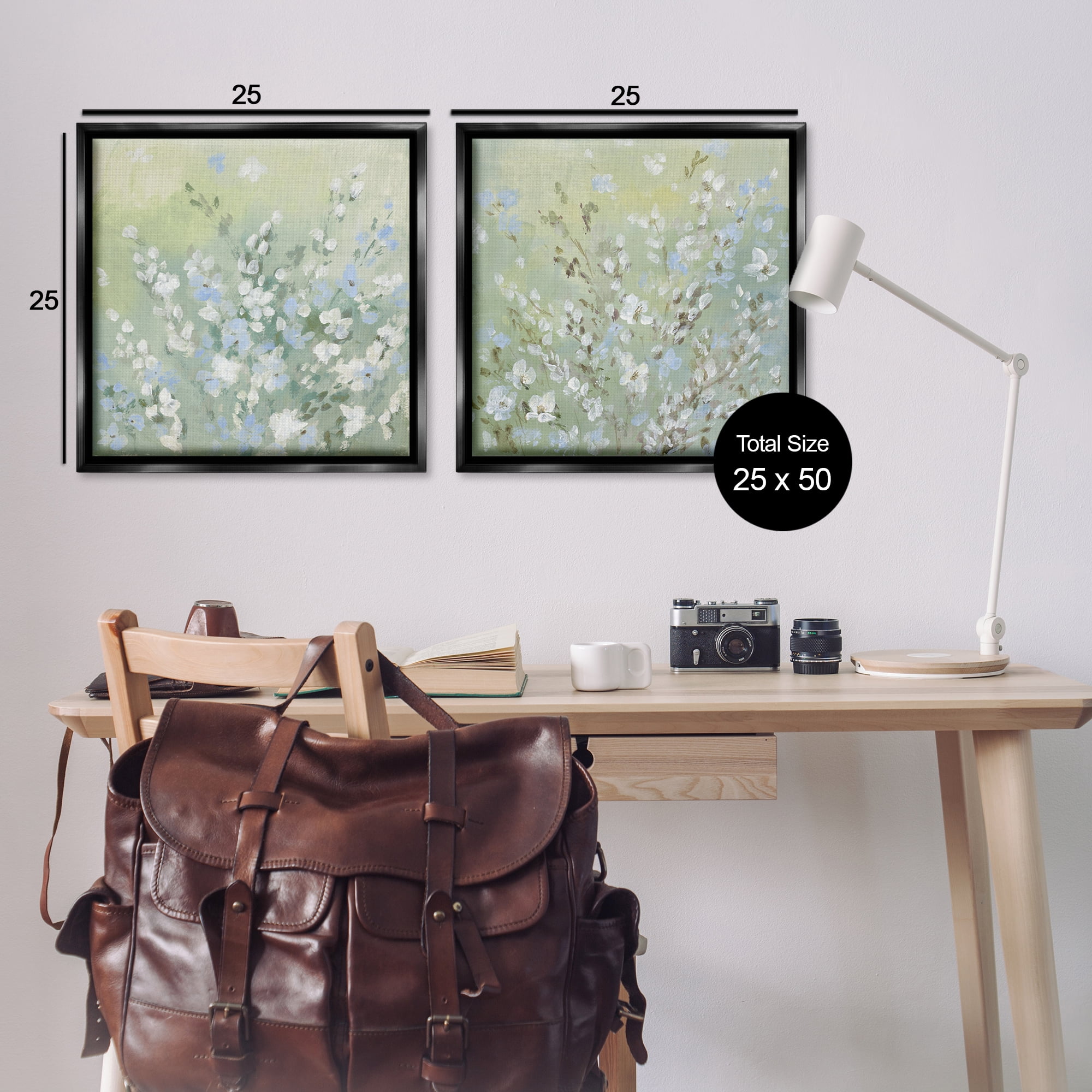 Stupell Industries Wispy Willows Blooms Floral & Botanical Painting Black Floater Framed Canvas Art Print Wall Art, 25 x 25, Set of 2