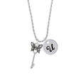 thumbnail image 2 of Delight Jewelry Silvertone Antiqued Butterfly Key with AB Crystals Silvertone Script Initial Disc - U - Charm Necklace, 20"+3", 2 of 4
