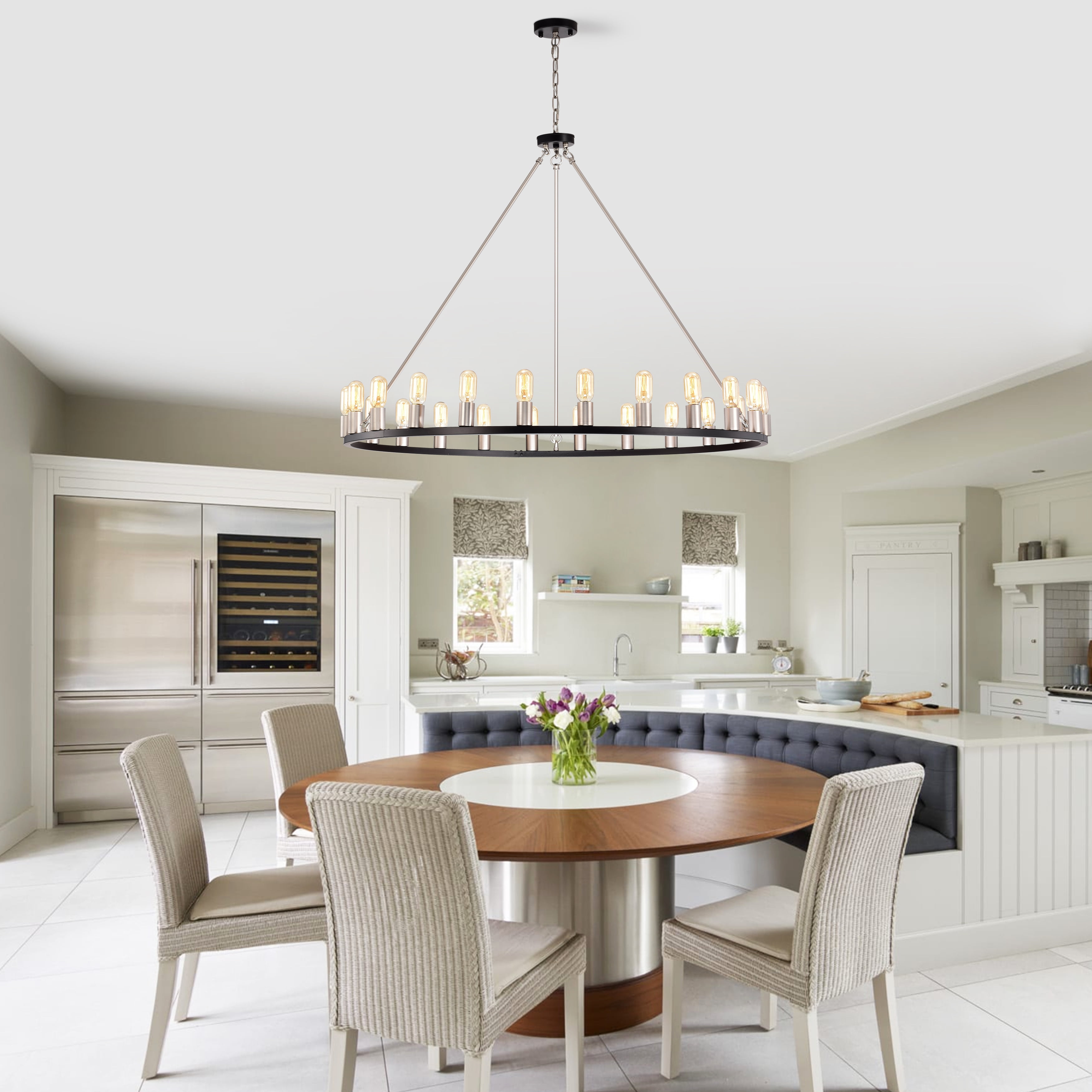 Warehouse of Tiffany Liam Matte Black Nickel 48-inch Round Wagon Wheel 24 Light Chandelier