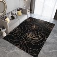 3x4ft Golden Bud Art Line Area Rug, Decorative Bedroom Rug On Black